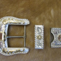 1-1/2″ Sterling Ranger Buckle Set with Rope Edge and 10K Gold Overlay