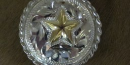 1 1/2″ Sterling Silver Round Bola with 10K Gold Texas Star & Rope Edge