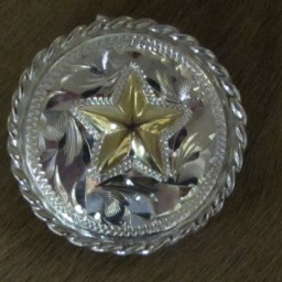 1 1/2″ Sterling Silver Round Bola with 10K Gold Texas Star & Rope Edge