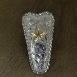 1″ X 2″ Sterling Silver Tapered Plate Bola with 10K Gold Texas Star and Rope Edge