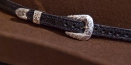 3/8″ X 5/8″ Black Gator Calf leather hatband with 3 Piece Sterling Silver Buckle Set