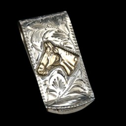 7/8″ X 2″ Sterling Money Clip with 10K Horsehead