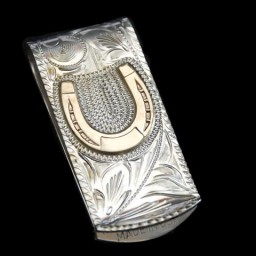 7/8″ X 2″ Sterling Money Clip with 10K Horseshoe