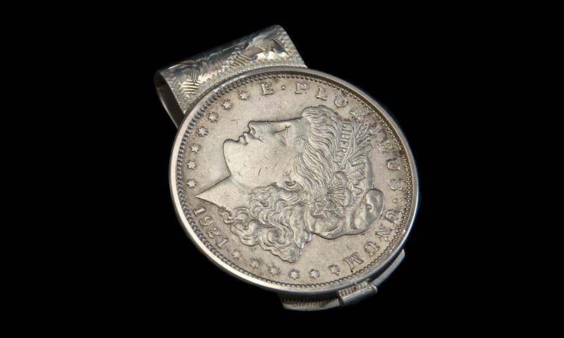 7/8" X 2" Sterling Money Clip with Morgan Silver Dollar  