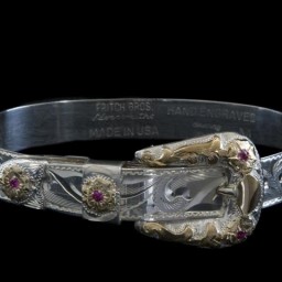 3/8″ Sterling Buckle Bracelet with 10K Gold and Rubies