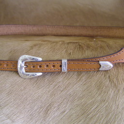 3/8″ X 5/8″ Light Brown Leather adjustable Hatband with Sterling Silver 3 piece Buckle set