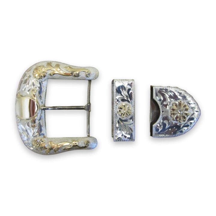 1-1/2″ Sterling Ranger Buckle Set with 10K Gold Overlay, on a white background