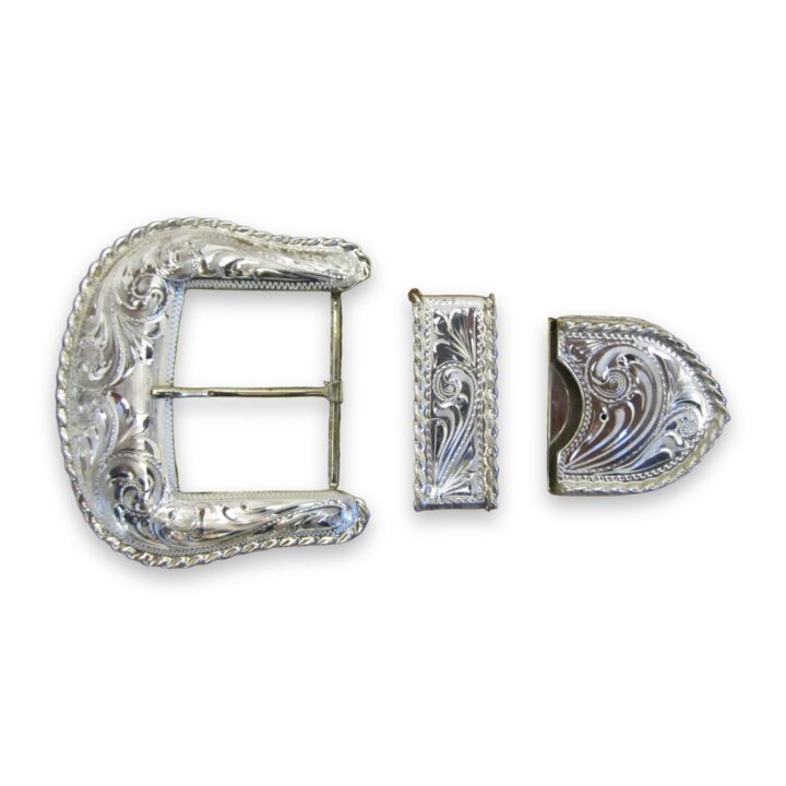 1-1/2″ Sterling Ranger Buckle Set with Rope Edge, on a white background