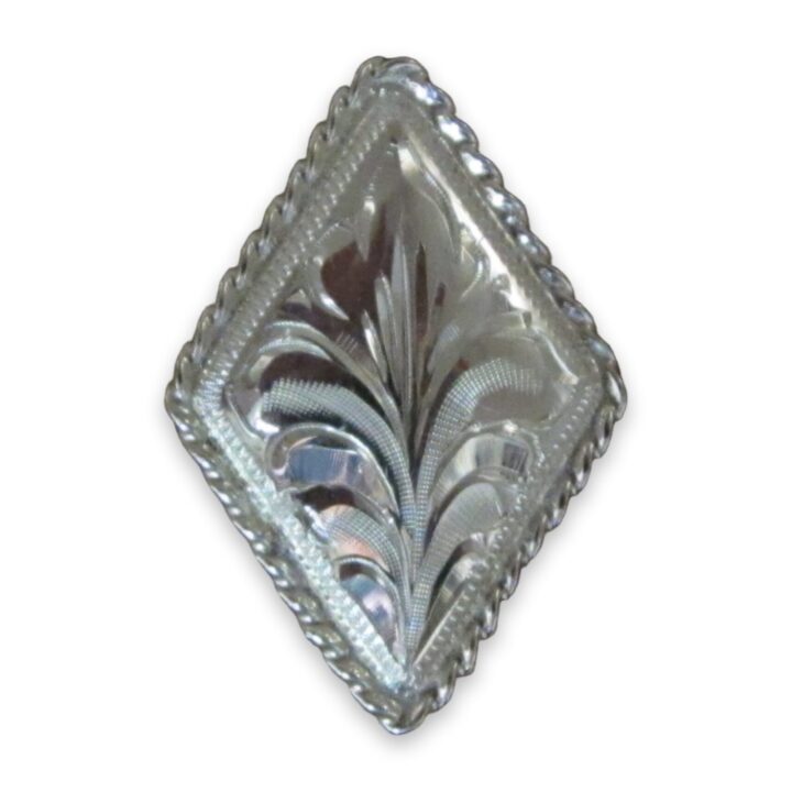 1-1/2″ Sterling Silver Diamond Bola with Rope Edge, on a white background