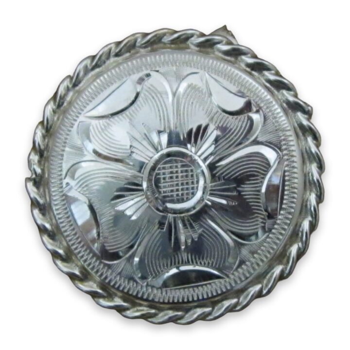 1-1/2″ Sterling Silver Round with Rope Edge, on a white background