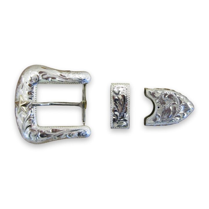 1″ Sterling Ranger Buckle Set with 10K Texas Star, on a white background