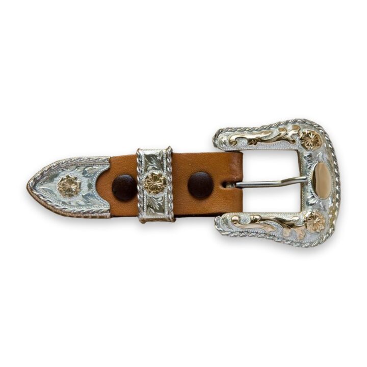 1″ Sterling Ranger Buckle Set with Rope and 10K Overlay, on a white background