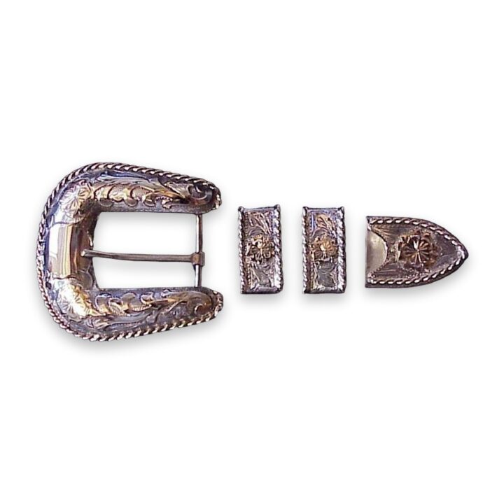 1″ Sterling Ranger Buckle Set with Rope Edge and 10K Overlay, on a white background