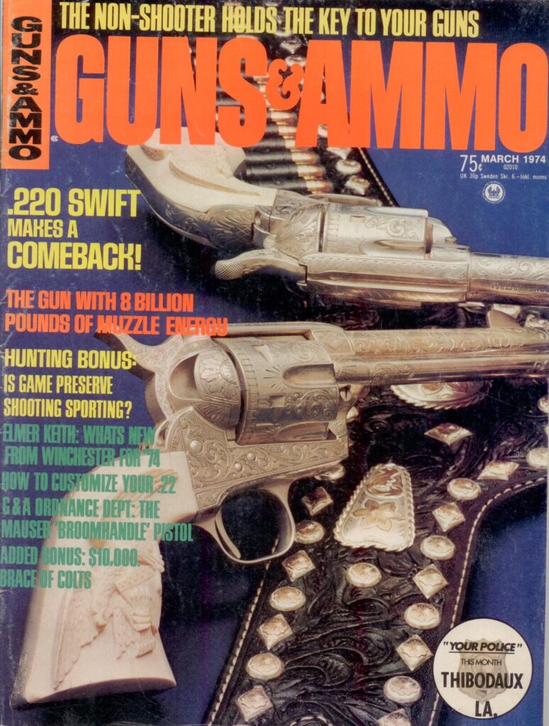 March 1974 Guns & Ammo cover featuring Fritch Brothers Western silver and leatherwork