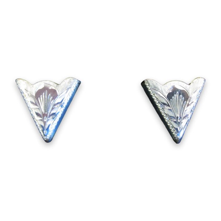 3/4 inch hand engraved sterling silver collar tips, on a white background