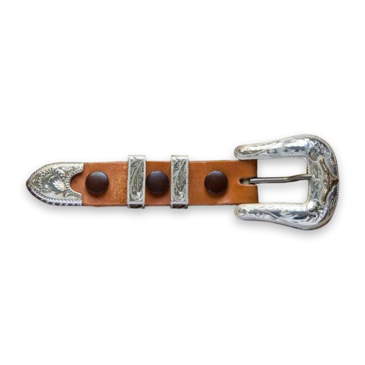 3/4″ Sterling Ranger Buckle Set with 10K Steerhead, on a white background