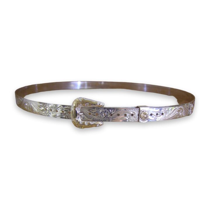 3/8-inch sterling silver hatband with 10K gold florals, on a white background
