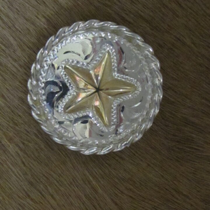 1" Sterling Silver Round Bola with 10K Texas Star and Rope Edge