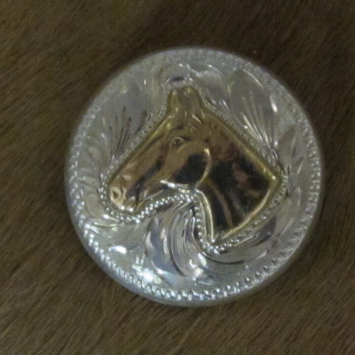 1-1/4" Sterling Silver Hand Engraved Round Bola with 10K Gold Horsehead