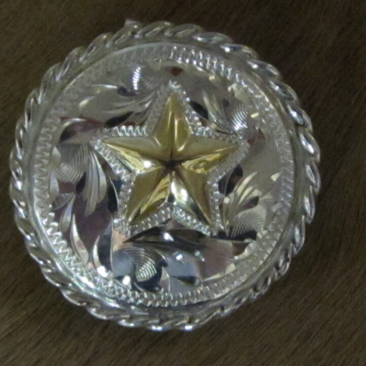 1 1/2" Sterling Silver Round Bola with 10K Gold Texas Star & Rope Edge