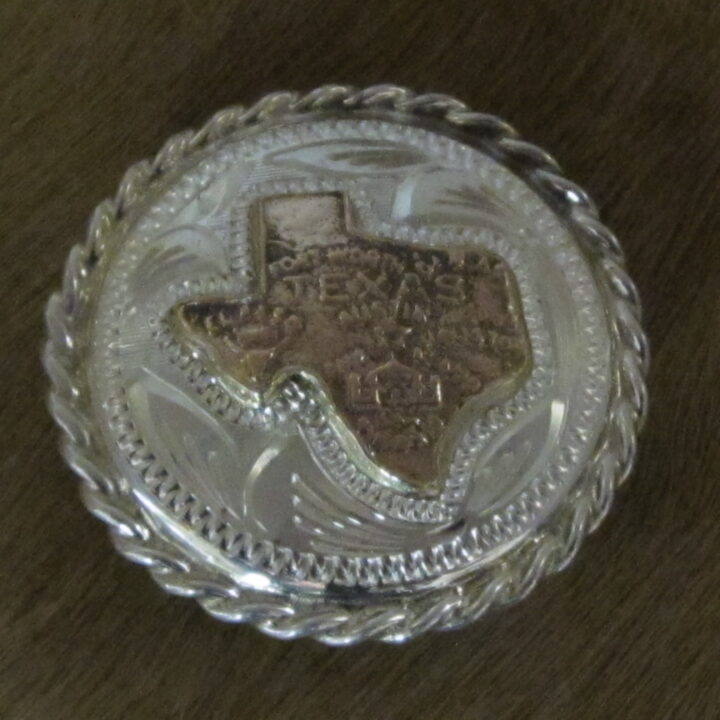 1 1/2" Sterling Silver Round Bola with 10K Gold State of Texas & Rope Edge