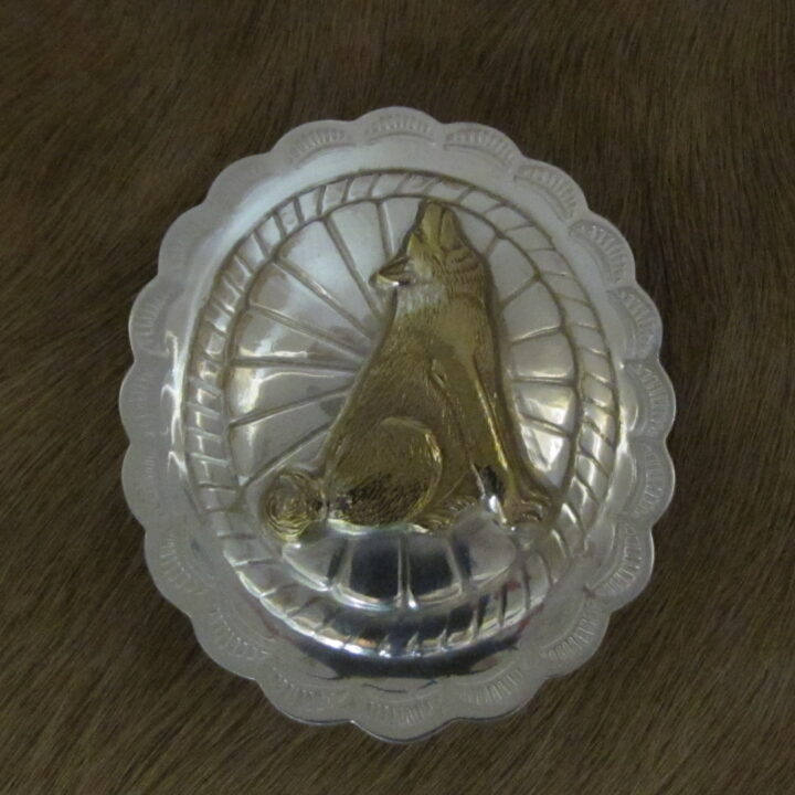 1-1/2" Sterling Silver Scalloped Bola, Bronze Wolf- Southwest design