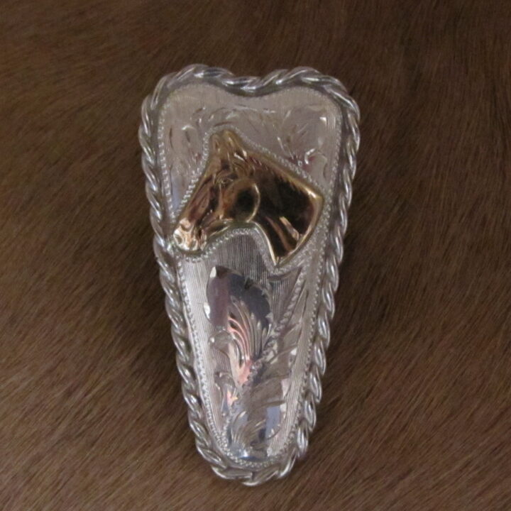 1" X 2" Sterling Silver Tapered Plate Bola with 10K Gold Horsehead and Rope Edge
