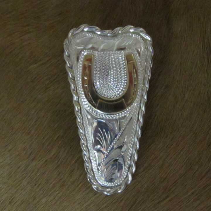 1" X 2" Sterling Silver Tapered Plate Bola with 10K Gold Horseshoe and Rope Edge