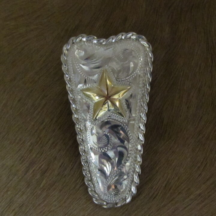 1"X2" Sterling Silver Hand Engraved Tapered Plate Bola, Rope Edge with 10K Gold Texas Star