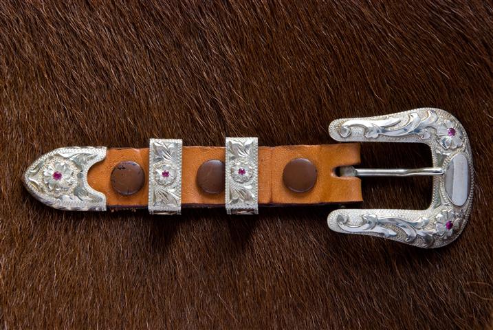 3/4" Sterling Ranger Buckle Set with Sterling Overlay and Lab Grown Rubies