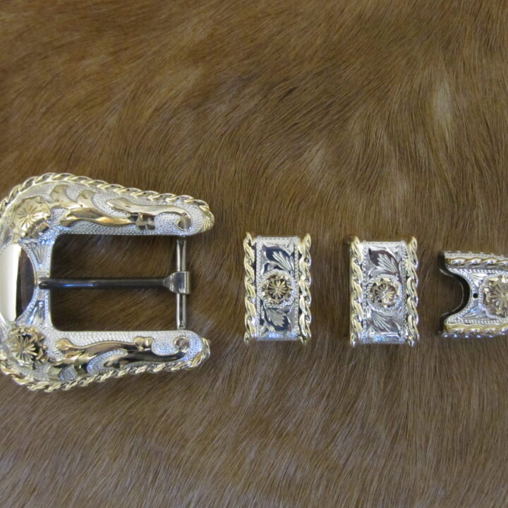 3/4" Sterling Silver Buckle Set with 10k Gold Rope & Overlay