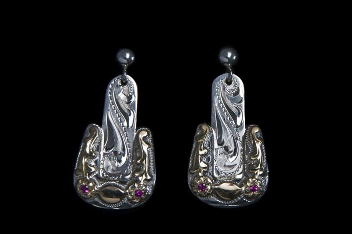 Sterling & 10K Gold Buckle Earring with rubies