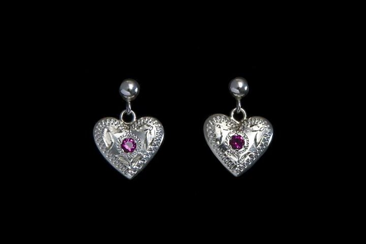 1/2" Sterling Heart Earring with Rubies