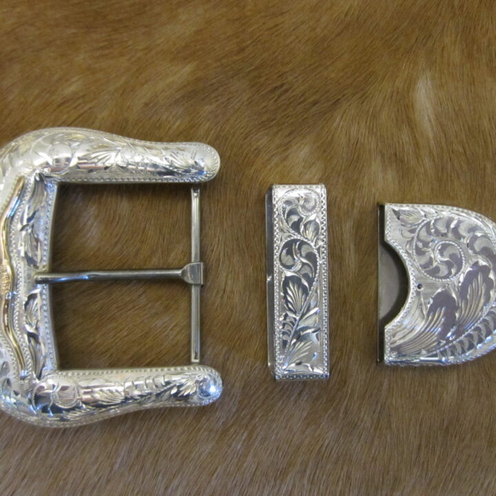 1-1/2" Sterling Silver Buckle Set with 10k Gold Steerhead