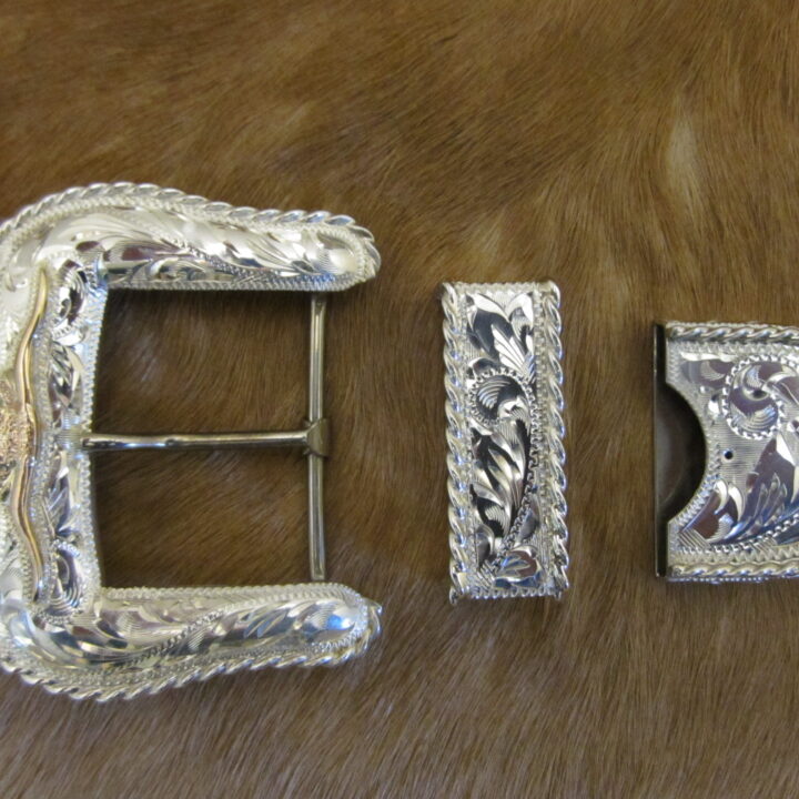 1-1/2" Sterling Ranger Buckles Set with rope edge and 10K Gold Steerhead
