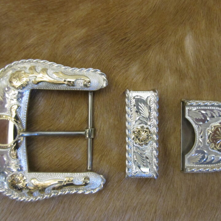 1-1/2" Sterling Ranger Buckle Set with Rope Edge and 10K Gold Overlay