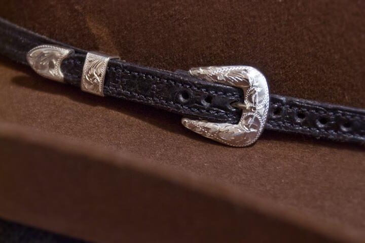 3/8" X 5/8" Black Gator Calf leather hatband with 3 Piece Sterling Silver Buckle Set