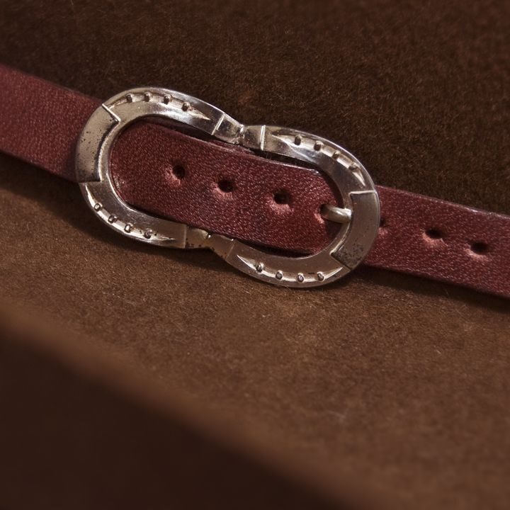 3/8" Leather Hatband with Sterling Silver Double Horseshoe Buckle- Adjustable