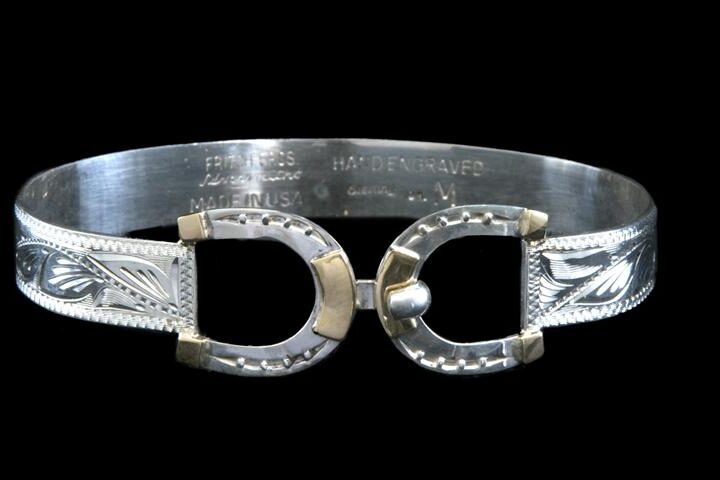 3/8" Sterling Double Horseshoe Bracelet with 10K Gold