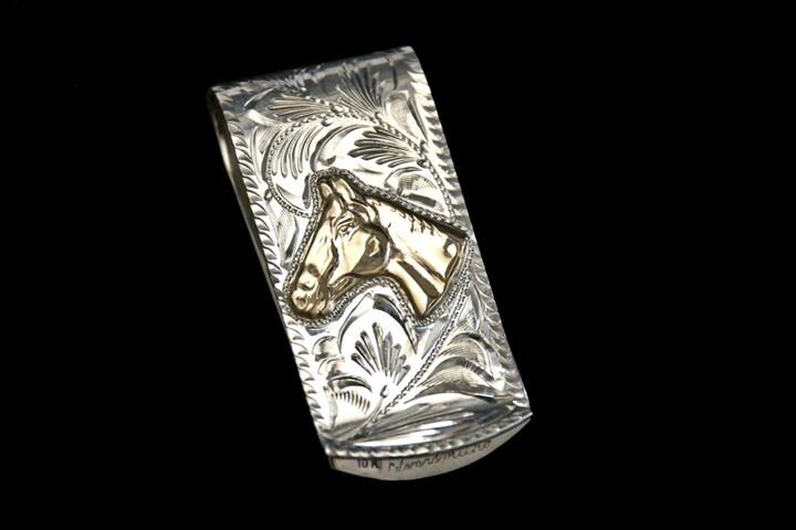 7/8" X 2" Sterling Money Clip with 10K Horsehead