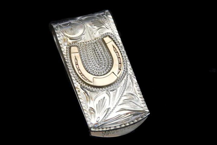 7/8" X 2" Sterling Money Clip with 10K Horseshoe