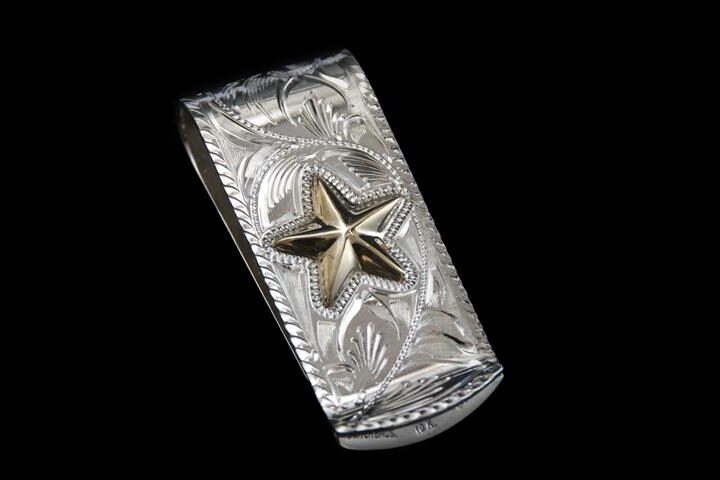 7/8" X 2" Sterling Money Clip with 10K Texas Star