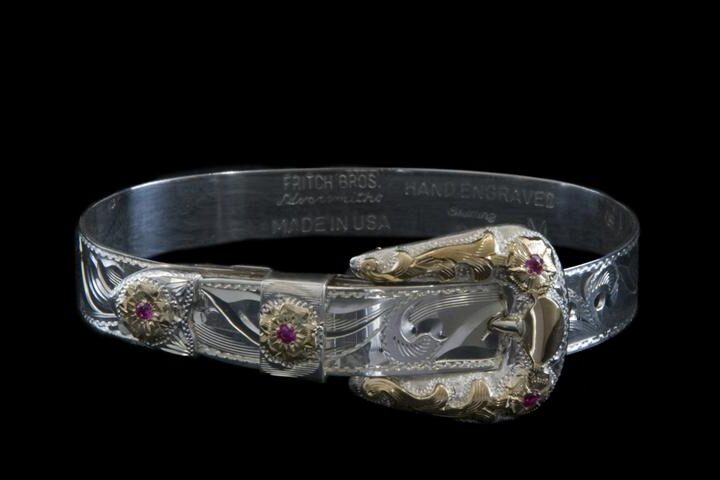 3/8" Sterling Buckle Bracelet with 10K Gold and Rubies